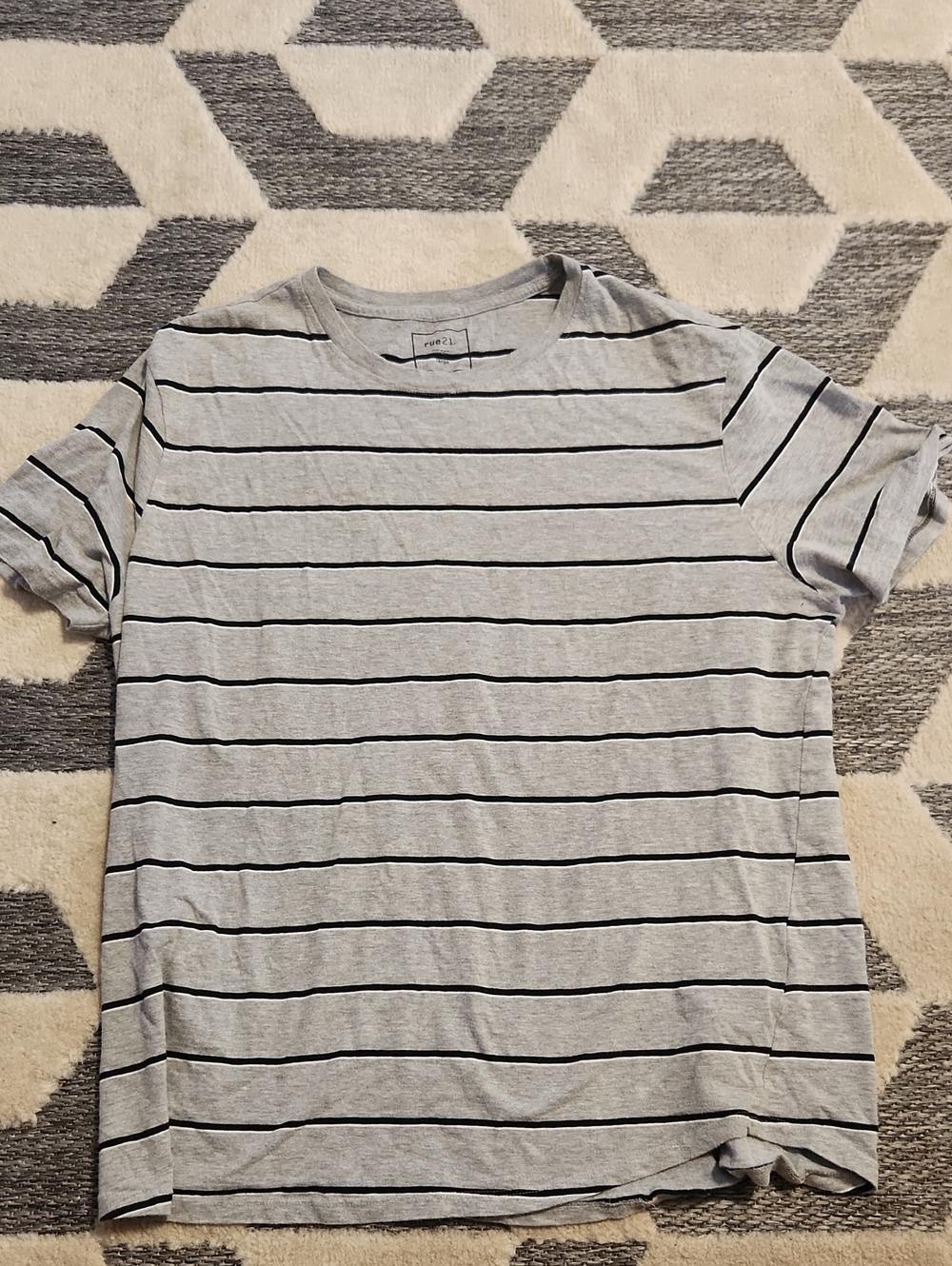 Rue21 Gray Tee with Black Horizontal Stripes